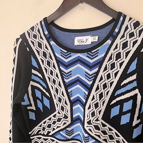 Eliza J Women’s Long Sleeve Geometric Fit and Flare Midi Sweater Dress Medium - Picture 6 of 13